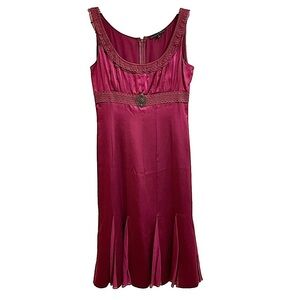 Antonio Melani Merlot Burgundy Silk Vintage Look Midi Cocktail Dress Lace 2